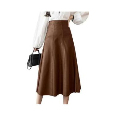 Imagem de Saia Midi Elegante De Couro PU De Cintura Alta Para Mulheres ZANZEA Mo