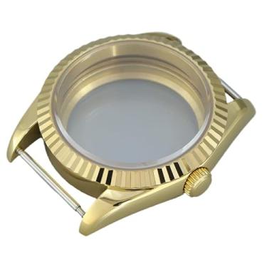 Imagem de FEIYASHI 36/39 mm 316L aço inoxidável ouro caixa de relógio mecânico vidro safira para NH35 34 36 38 movimento Miyota8215, Tampa inferior de vidro 4, 39mm+Miyota8215 8205 Movement, Caixa de relógio de