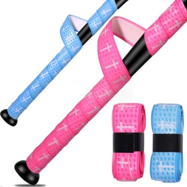 Imagem de Dkaooel 2 peças de fitas cruzadas para taco de beisebol, 1,5 mm, fita pré-cortada e completa de softball, envoltório de taco de beisebol antiderrapante, para alças multiesportivas (rosa + azul)