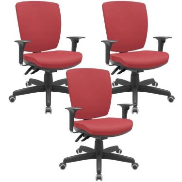 Imagem de Kit 03 Cadeiras De Escritório Diretor Office Giratória Preto Alta Flexi P03 Vinil Vermelho - Lyam