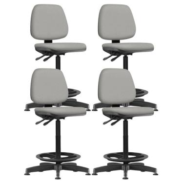 Imagem de Kit 04 Cadeiras Caixa Alta Giratória Estofada Work F02 Crepe Cinza - Lyam Decor