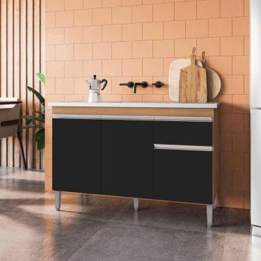 Imagem de Balcão Gabinete De Pia Para Cozinha Sem Tampo 120cm Tatiane Amêndoa/preto- Mabe Magazine