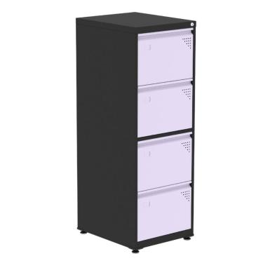 Imagem de Armário De Arquivo Oficio 4 Gavetas Pandin 47 Cm (larg) Aço Preto C- Frente Gaveta Lilás C- Chave