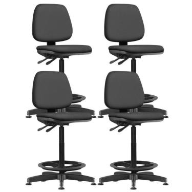 Imagem de Kit 04 Cadeiras Caixa Alta Giratória Estofada Work F02 Sintético Preto - Lyam Decor