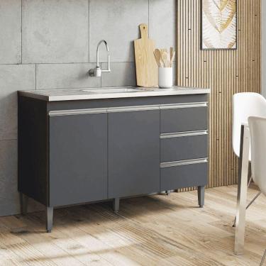 Imagem de Balcão Gabinete De Pia Para Cozinha Sem Tampo 120cm Andréia Cinza Fosco- Mabe Magazine