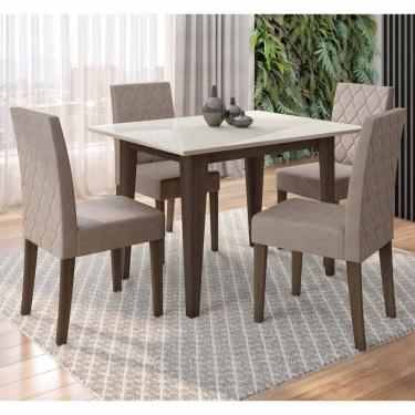Imagem de Conjunto Sala De Jantar Mesa Retangular Kate Com Vidro 120cm E 4 Cadeiras Jade Amêndoa/off White - Poliman