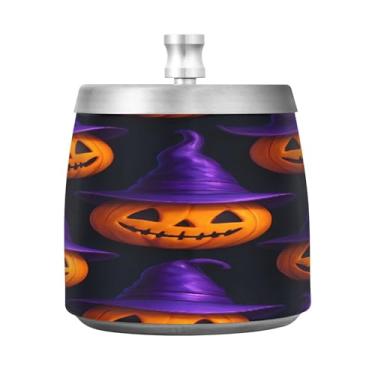 Imagem de Qilmy Abóboras Cinzeiro de aço inoxidável com tampa - Cinzeiro de cigarro à prova de vento sem cheiro sem fumaça para casa, escritório, carro, pátio, varanda (uso interno e externo)