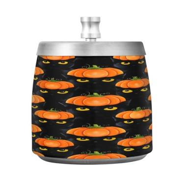 Imagem de Qilmy Cinzeiro de abóbora de aço inoxidável com tampa - Cinzeiro de cigarro à prova de vento sem cheiro sem fumaça para casa, escritório, carro, pátio, varanda (uso interno e externo)