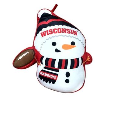 Imagem de Pegasus Home Fashions NCAA Holiday Snowman Almofada de pelúcia, 40,6 cm, cores do time (Wisconsin Badgers)