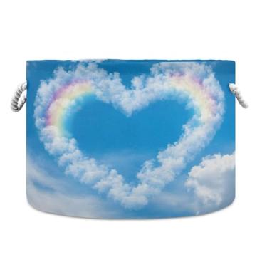 Imagem de JUZIHAI Caixa de armazenamento grande para o Dia dos Namorados, cesto de roupa suja dobrável à prova d'água com alças de corda de algodão para organização doméstica no quarto, banheiro e carro