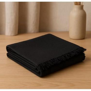 Imagem de Manta para Sofá King Luxo Decorativa Algodão - Cobertor de Sofá Elegante para Sala e Quarto (POP 2,20mX1,50m PRETA)