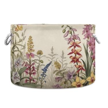 Imagem de JUZIHAI Cesta de armazenamento dobrável de flores silvestres para bebês, cesto de roupa suja, cobertor com alças de corda de algodão, caixa organizadora de armário dobrável para quarto, berçário, casa