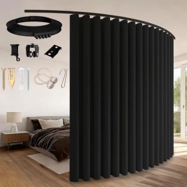 Imagem de Sovtfides Cortinas blecaute para quarto, preto 1 painel L 105 x C 106 pol + faixa de cortina de teto flexível preta 3 m, divisória de quarto, divisória de privacidade com isolamento térmico