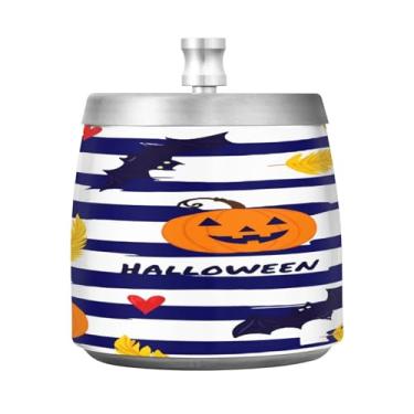 Imagem de Qilmy Cinzeiro de aço inoxidável Happy Halloween com tampa - Cinzeiro de cigarro à prova de vento sem cheiro sem fumaça para casa, escritório, carro, pátio, varanda (uso interno e externo)