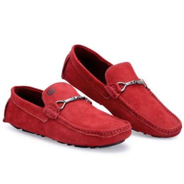 Imagem de Sapato Mocassim Masculino De Couro Calce Fácil - Dona Lu, Vermelho, 38