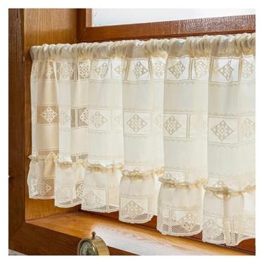 Imagem de Cortina branca de renda transparente com bordado floral 1 peça meia cortina translúcida para porta curta gaze divisória de cozinha