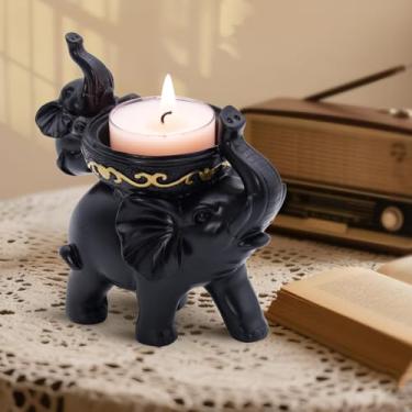 Imagem de Castiçal de elefante bonito decoração de elefante para casa, sala de estar, presente de castiçal para meninas e mulheres escolha amante de elefante (elefante preto)