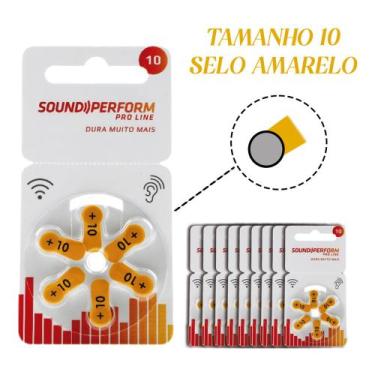 Imagem de 60 Baterias para Aparelho Auditivo SOUND PERFORM tamanho 10 SELO AMARE