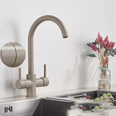 Imagem de Torneira de pia de cozinha preto fosco torneira misturador de filtro de água pura guindaste com alças duplas purificação torneira de cozinha quente e fria, bege com pontos, china