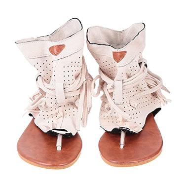 Imagem de Holibanna Sandálias rasteiras de verão para mulheres Flip Toe sandálias de praia femininas vintage ao ar livre Cool T Strap Tassle sandálias pretas tamanho 6. 5US 4UK 37. 5EU EU, Bege, 7.5