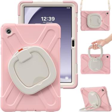 Imagem de Capa de rotação 360 para Galaxy Tab A9+ A9 Plus 28 cm 2023 SM-X210/X215/X216, com alça de ombro, suporte giratório/alça resistente, capa protetora infantil de silicone, rosa