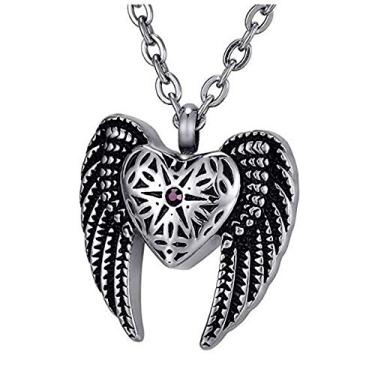 Imagem de YTIYT Colar de urna de aço inoxidável colar de cinzas memorial de cremação joia pingente de coração asa de anjo urna lembrança, Aço inoxidável, não conhecido