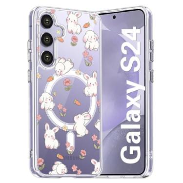 Imagem de JUNAUTTB Capa para Samsung Galaxy S24 compatível com design magnético, bonito desenho de coelho, bumper slim fit durável para meninas, capa de telefone feminina de 6,2 polegadas, coelho JUS14-14