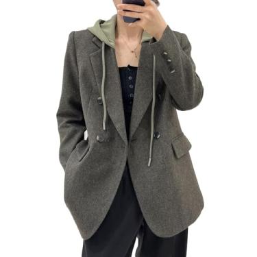Imagem de Mina Self Blazer com capuz trespassado jaqueta feminina casual manga longa moda negócios casaco com bolsos.., Verde, XXG
