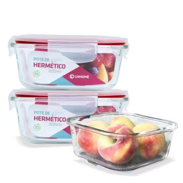 Imagem de KIT 3 Potes de Vidro Quadrado com Tampa Hermética 800ml Cor:Vermelho (LP)