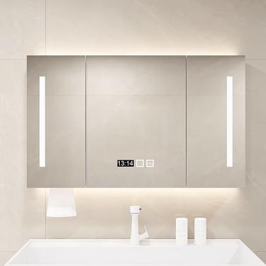 Imagem de Armário de remédios com espelho de banheiro moderno de 40 polegadas com iluminação, regulável em 3 cores, antiembaçante, armário de espelho de maquiagem inteligente para montagem em parede c