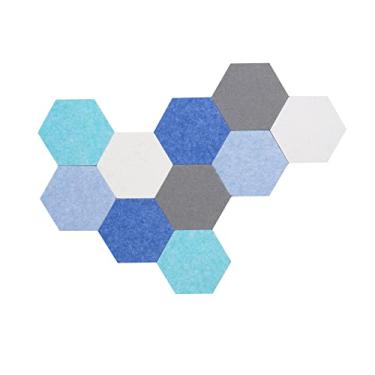 Imagem de Afumazi 10 peças placa de feltro autoadesiva telhas hexagonais quadro de avisos para paredes, placa de pino de cortiça de feltro para fotos fotos memorandos com pinos de pressão (cor E) ¡