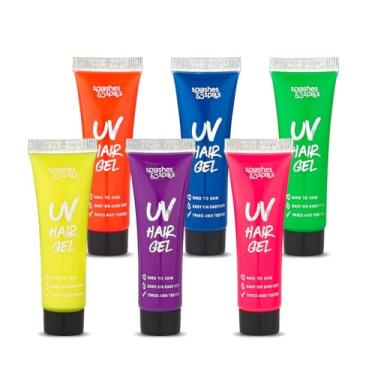 Imagem de Conjunto de gel de cabelo neon UV – 6 cores brilhantes não tóxicas com brilho de luz preta para raves, festas, clubes, fantasia de Halloween – Cor temporária não tóxica para lavagem