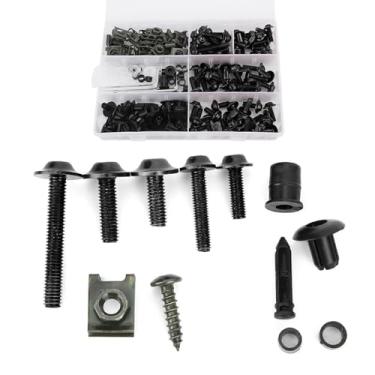 Imagem de Estink Kit de carenagem de alumínio M5 M6, 198 peças de parafusos de para-brisas para motocicletas, para a maioria das motocicletas, inclui ferragens contra (preto)