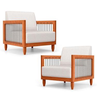 Imagem de Kit 02 Poltronas Varanda Samoa Madeira Maciça Com Cordas Náutica Linho Natural - Desk Design