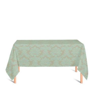 Imagem de Toalha de Mesa Retangular em Tecido Jacquard Dourado e Turquesa Medalh