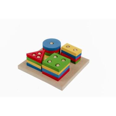 Imagem de Brinquedo Pedagógico de Madeira Prancha Seleção Pequena 16 Peças Geomé