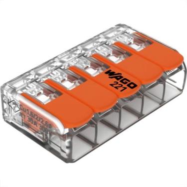 Imagem de Conector Wago Emenda 5 Polos - 6Mm - 41A. 221-615 - Kit C/15 Pecas