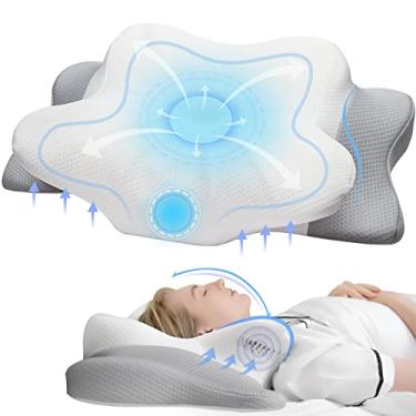 Imagem de Travesseiro cervical para alívio da dor de pescoço e ombro para dormir – Travesseiros de contorno ergonômico – Almofada de espuma viscoelástica para quem dorme de lado, costas e estômago – Tamanho Queen