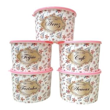 Imagem de Kit 5 Potes Porta Mantimento Alimento Herméticos Decorado - MB, Rosê
