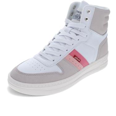 Imagem de Levi's Tênis feminino Drive Hi de couro sintético casual de cano alto, Branco/Cimento/Rosa, 36