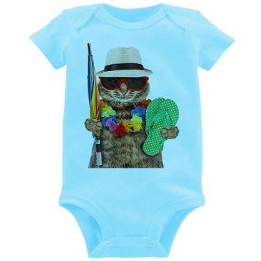 Imagem de Body Bebê Gato nas Férias - Foca na Moda, Azul bebê, P