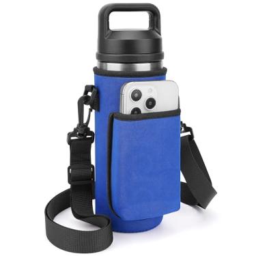 Imagem de Linkidea Suporte para garrafa de água com alça compatível com YETI Rambler Bottle 510.3 g, garrafa Yonder 600 ml/567.0 g, suporte para bolsa de garrafa de água, alça de ombro com bolso para telefone