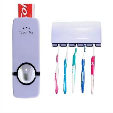 Imagem de Dispenser Aplicador Com Suporte De Escova De Pasta De Dente e escovas de dente