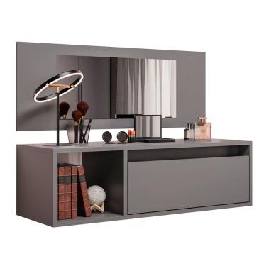 Imagem de Penteadeira Mesa de Maquiagem Eva Suspensa 01 Porta com Espelho Grafite - Abmaza