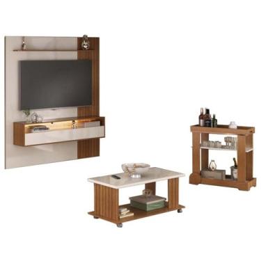 Imagem de Painel TV 72 Pol 160 cm Carrinho Bar E Mesa De Centro Cinamomo Off Whi
