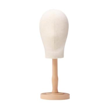 Imagem de Generic Stand Wig Stand Mannequin Head, Hat Rack em pé com o porta -peruca do chapéu de base para o salão da cabeceira da cabeceira do boné , Cor Madeira Média
