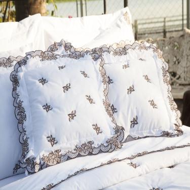 Imagem de Almofada Decorativa Bordada 200 Fios Mondrean Branco Vilela Enxovais 2 Peças