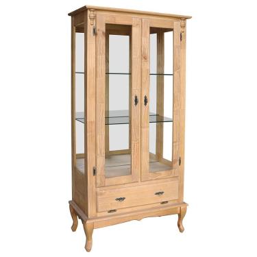 Imagem de Cristaleira Vitrine Espelhada Antique Média 2 Portas 2 Prateleiras de Vidro 1 Gaveta Garapa Verniz