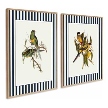 Imagem de Kit 2 Quadros Decorativos Pássaros Modernos Sala Com Moldura (Moldura Bege, 60x80, Com Vidro)