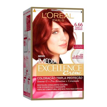 Imagem de Tintura Creme Imédia Excellence L`oréal Vermelho Acetinado 6.66 Kit